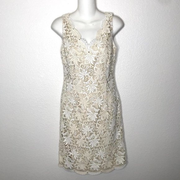 Ann Taylor lace sheath dress scallop hem - Picture 9 of 11